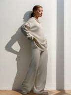 Margot - Women's Collared Oversized Pullover & Relaxed Wide-Leg Trousers Set