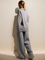 Margot - Women's Collared Oversized Pullover & Relaxed Wide-Leg Trousers Set