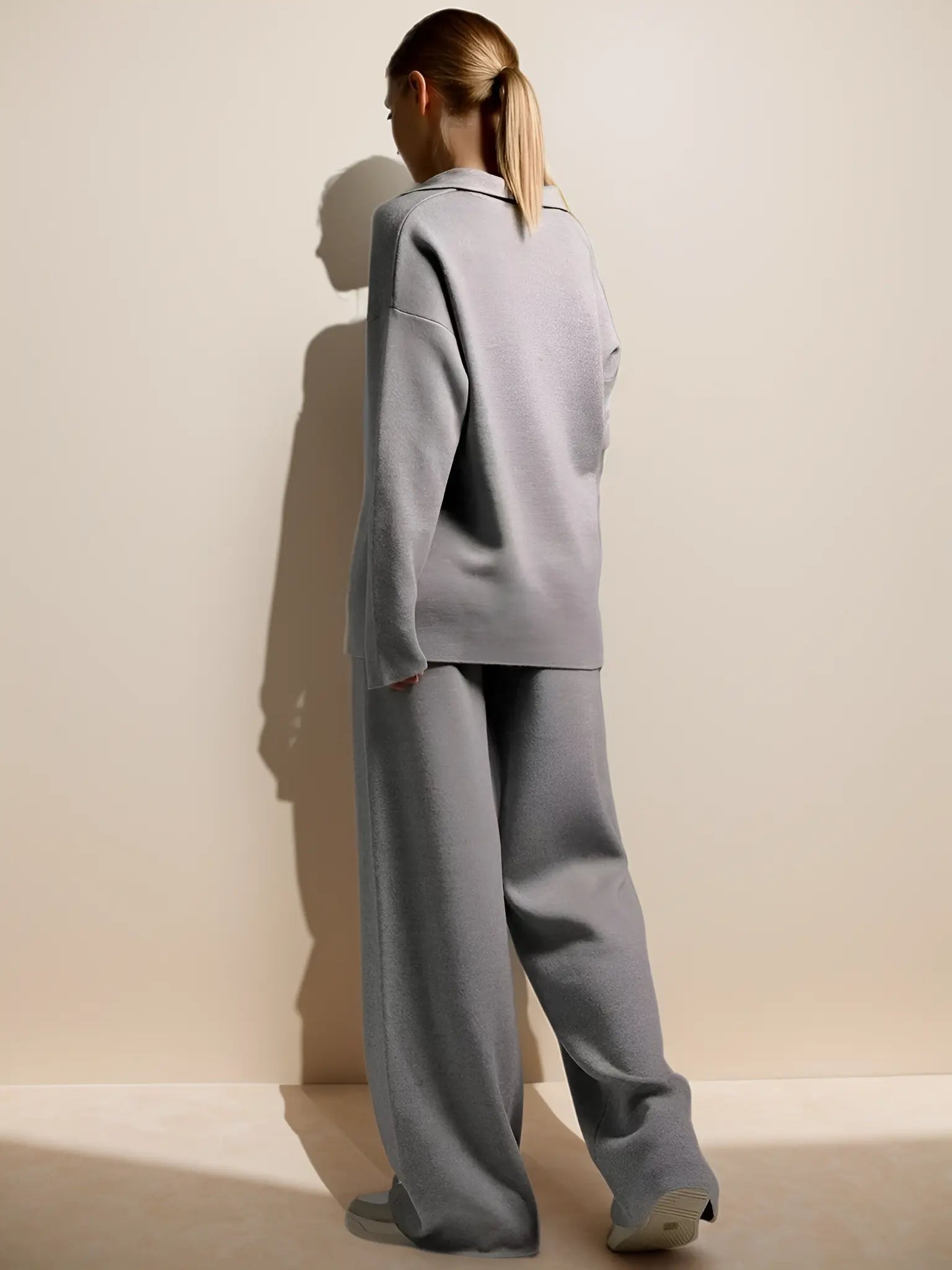 Margot - Women's Collared Oversized Pullover & Relaxed Wide-Leg Trousers Set