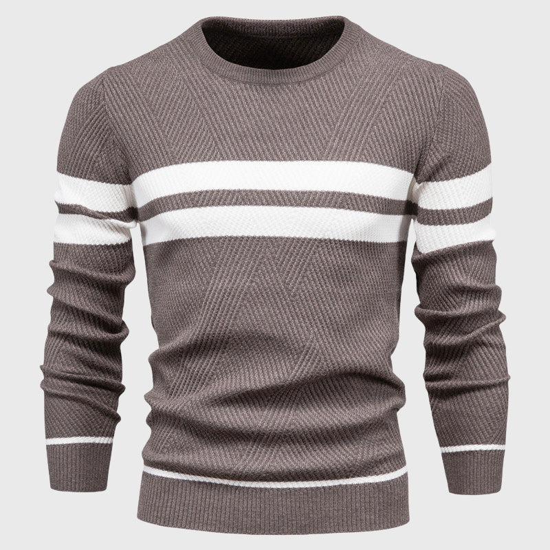 Mateo - Men's Chevron Stitch Striped Knit Pullover Sweater