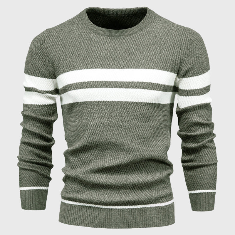 Mateo - Men's Chevron Stitch Striped Knit Pullover Sweater