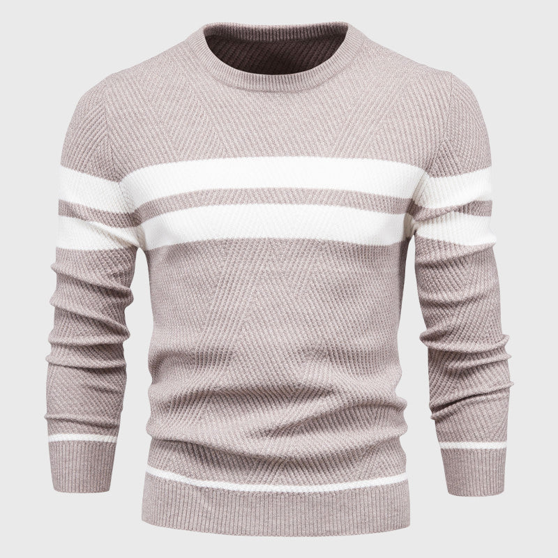Mateo - Men's Chevron Stitch Striped Knit Pullover Sweater