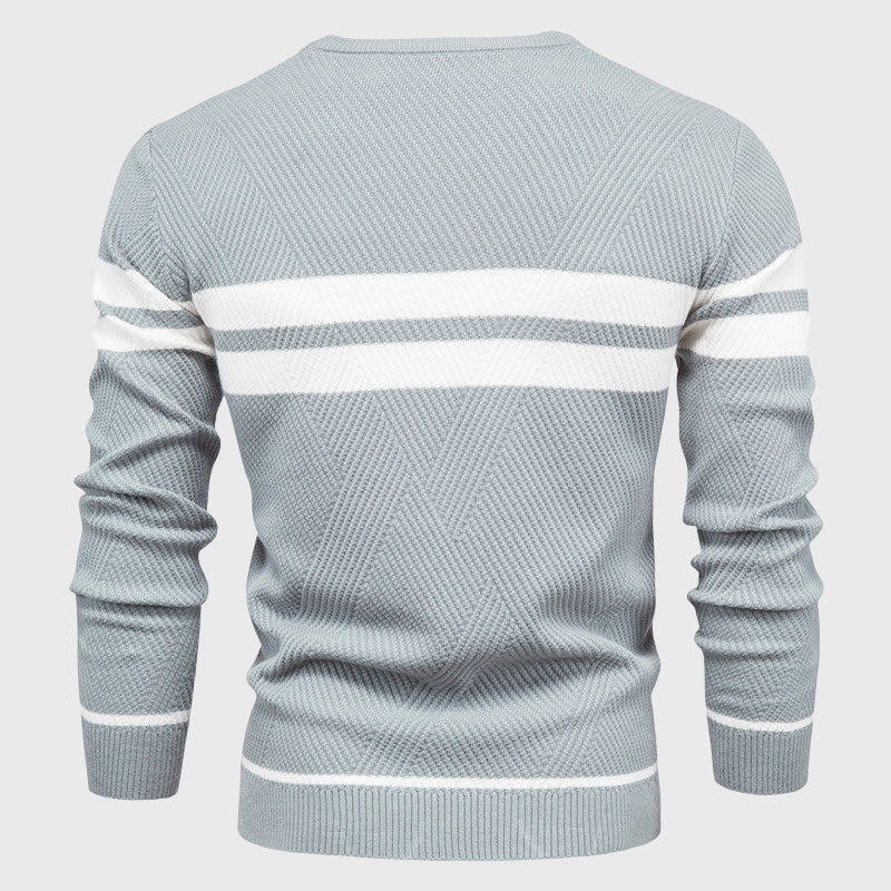 Mateo - Men's Chevron Stitch Striped Knit Pullover Sweater