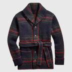 Matthew - Men's Plaid Belted Shawl Collar Cardigan