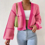 Megan - Women's Plaid Ribbed Knit Open-Front Cardigan