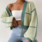 Megan - Women's Plaid Ribbed Knit Open-Front Cardigan