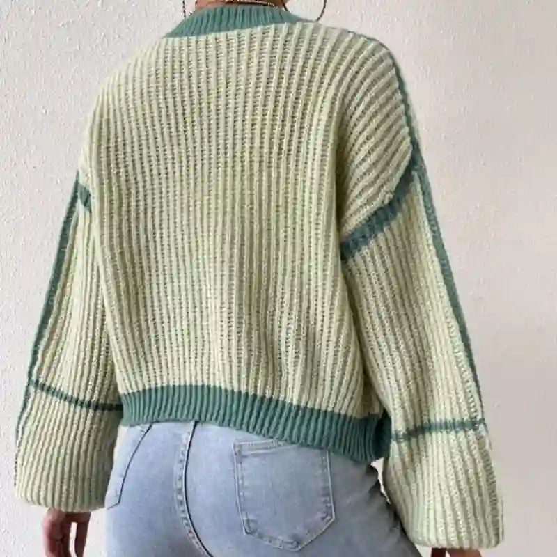 Megan - Women's Plaid Ribbed Knit Open-Front Cardigan