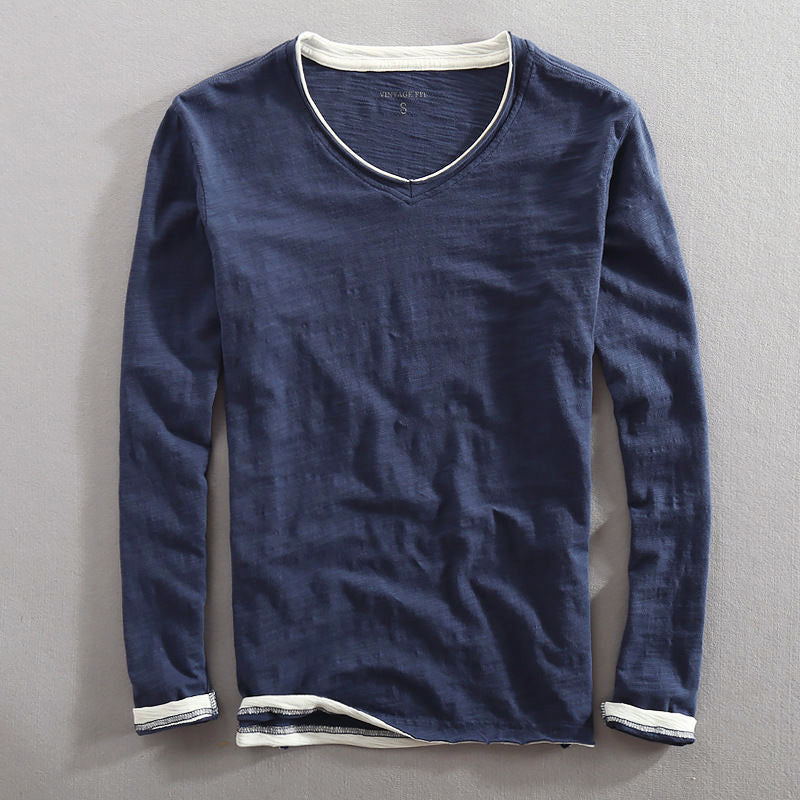 Michael - Men's Cotton V-Neck Long-Sleeve Top