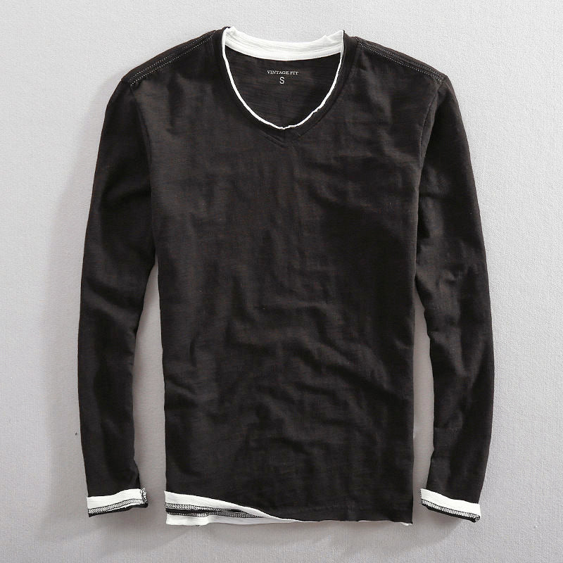 Michael - Men's Cotton V-Neck Long-Sleeve Top