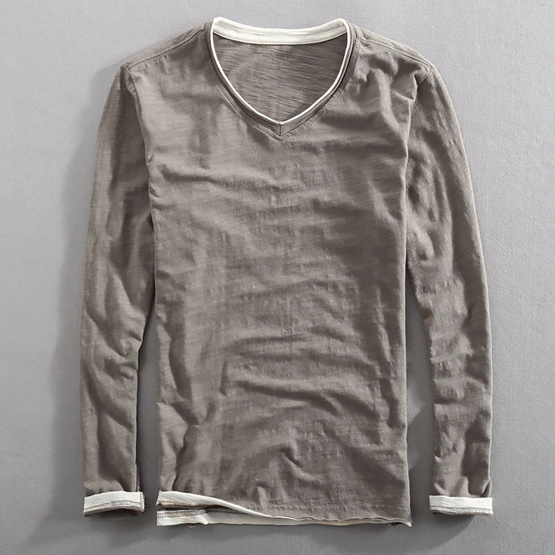 Michael - Men's Cotton V-Neck Long-Sleeve Top