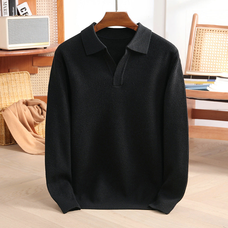 Michael - Men's Textured Knit Polo Sweater