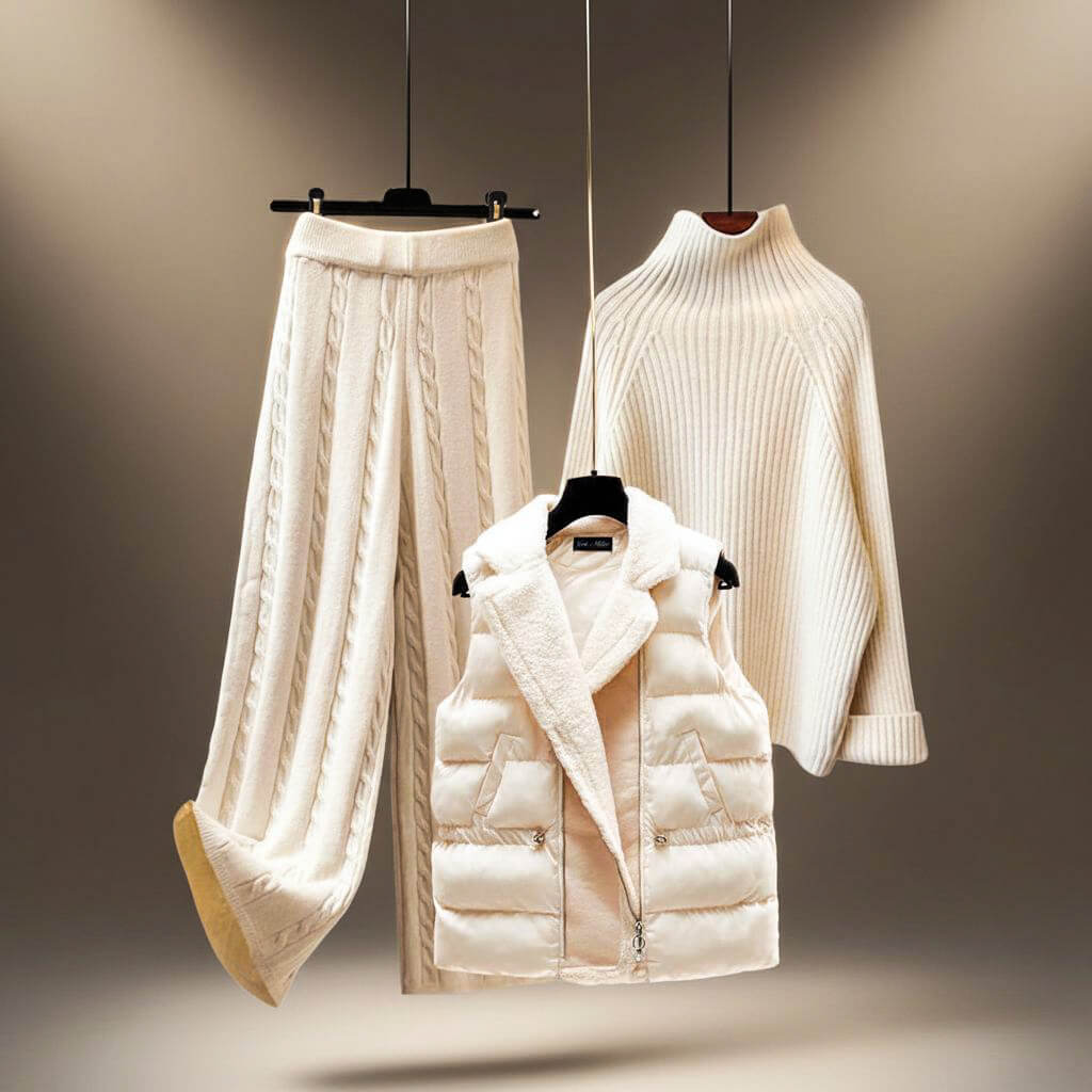 Millie - Women's Puffer Vest with Sherpa Collar & Coordinating Knit Set