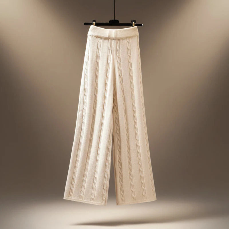 Millie - Women’s Cable Knit Trousers, Sweater & Puffer Vest Set