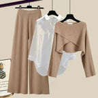 Myla - Women's Cropped Sweater with Wide-Leg Pants Three-Piece Set