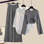 Myla - Women's Cropped Sweater with Wide-Leg Pants Three-Piece Set