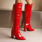 Nadia - Women's Leather Knee High Block Heel Boots