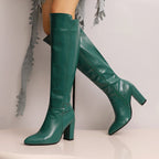 Nadia - Women's Leather Knee High Block Heel Boots