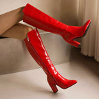 Nadia - Women's Leather Knee High Block Heel Boots