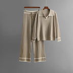 Nica - Women's Collared Knit Sweater & Wide-Leg Pants Set