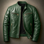 Orion - Men's Vintage Leather Jacket with Front Zip and Chest Pockets