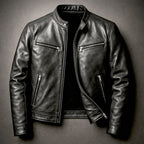 Orion - Men's Vintage Leather Jacket with Front Zip and Chest Pockets