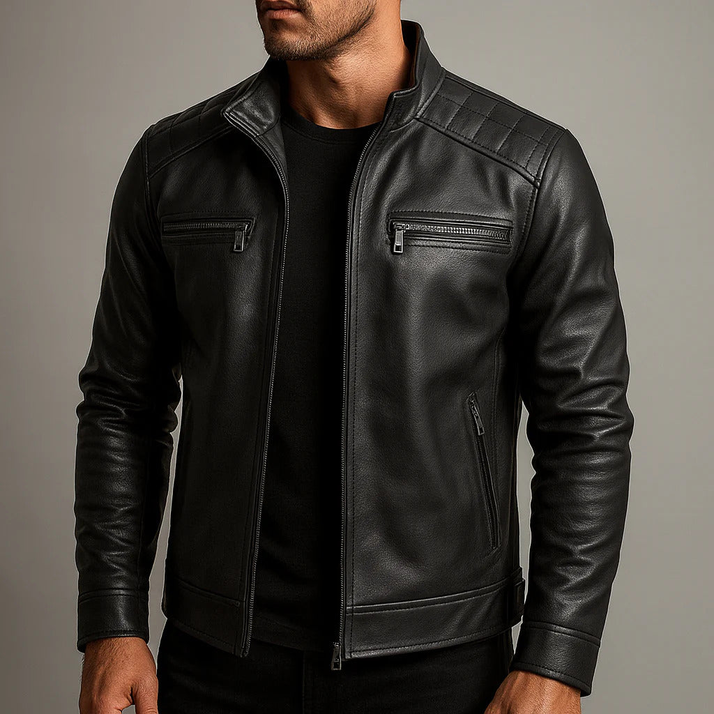 Quade - Men's Leather Jacket with Front Chest Pockets