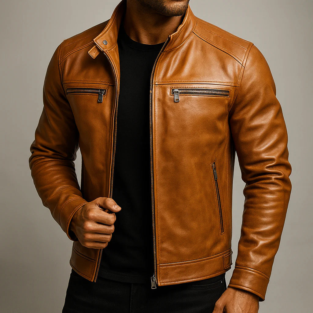 Quade - Men's Leather Jacket with Front Chest Pockets