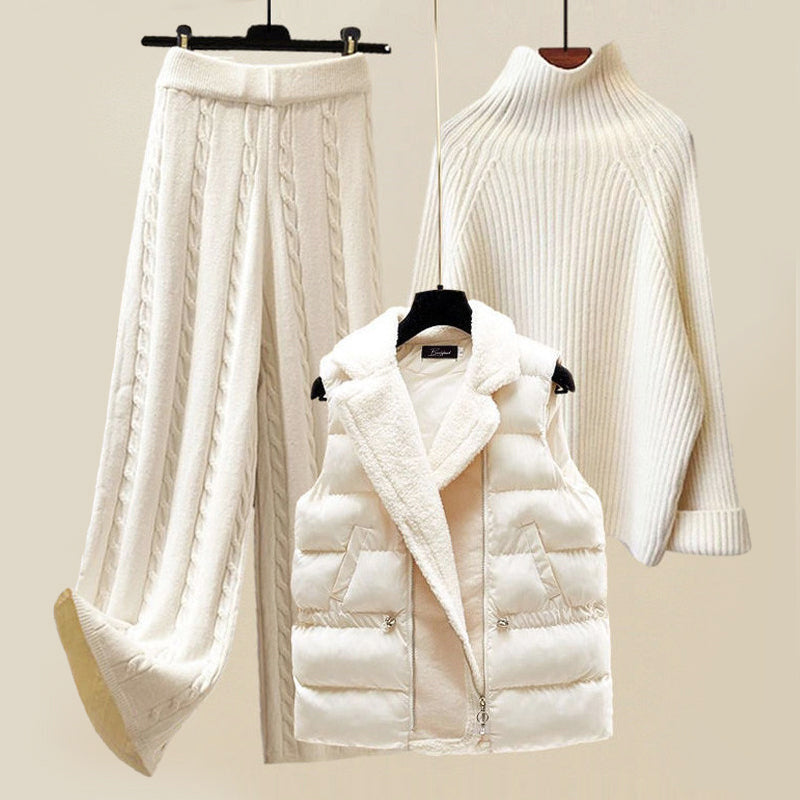 Rachel - Women's 3-Piece Knit Sweater, Vest & Wide Leg Pants Set