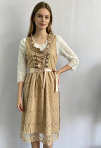 Rosalie - Women's Lace-Up Corset Dirndl Dress with Floral Skirt and Lace Sleeves