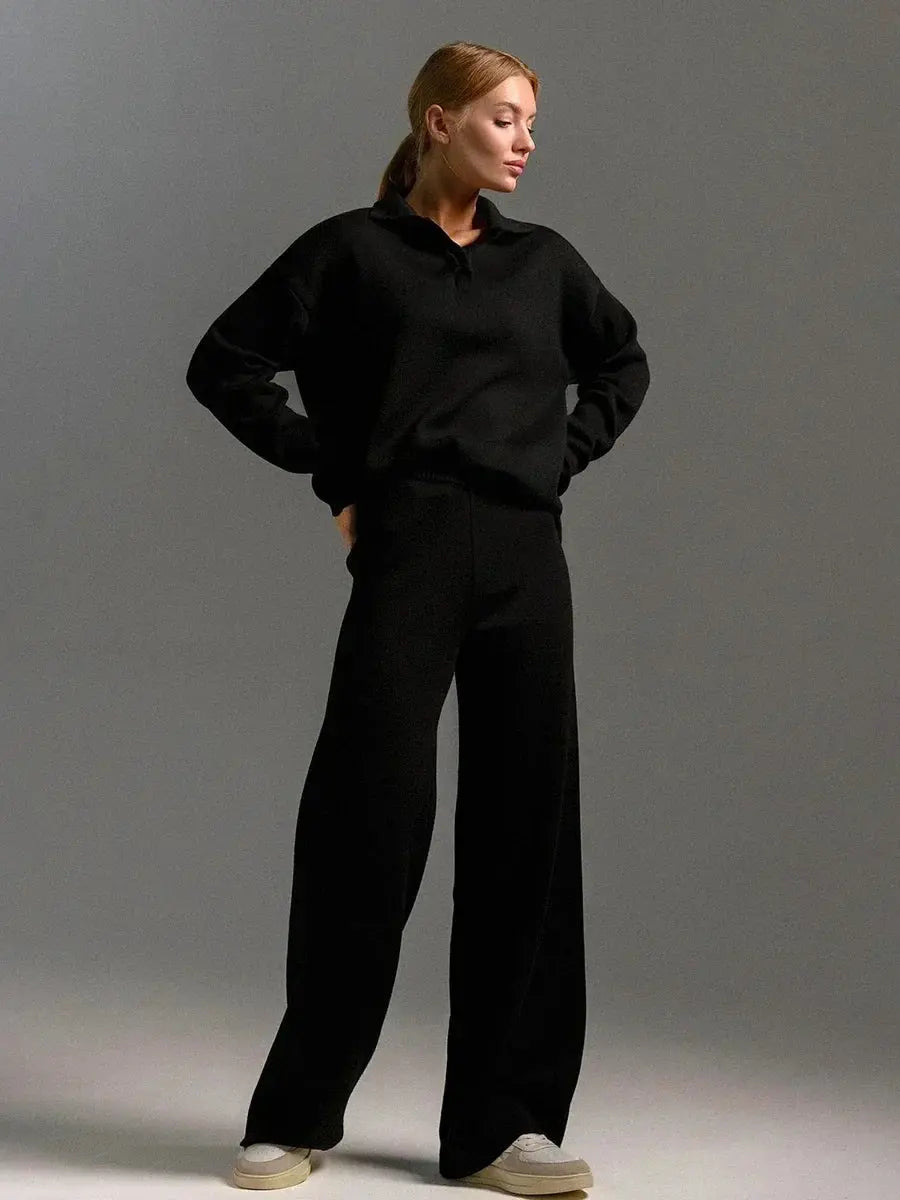 Rosalie - Women's Relaxed Top with Flowing Wide-Leg Trousers Set