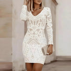 Rosetta - Women's Long-Sleeve Lace Bodycon Dress