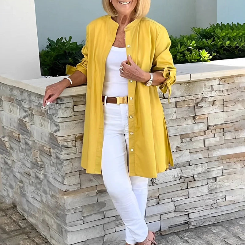 Tina - Women's Button-Front Flared Shirt Jacket with Sleeve Knots