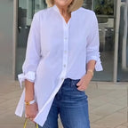 Tina - Women's Button-Front Flared Shirt Jacket with Sleeve Knots