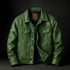 Tristan - Men's Chest-Pocket Leather Jacket with Snap Closure