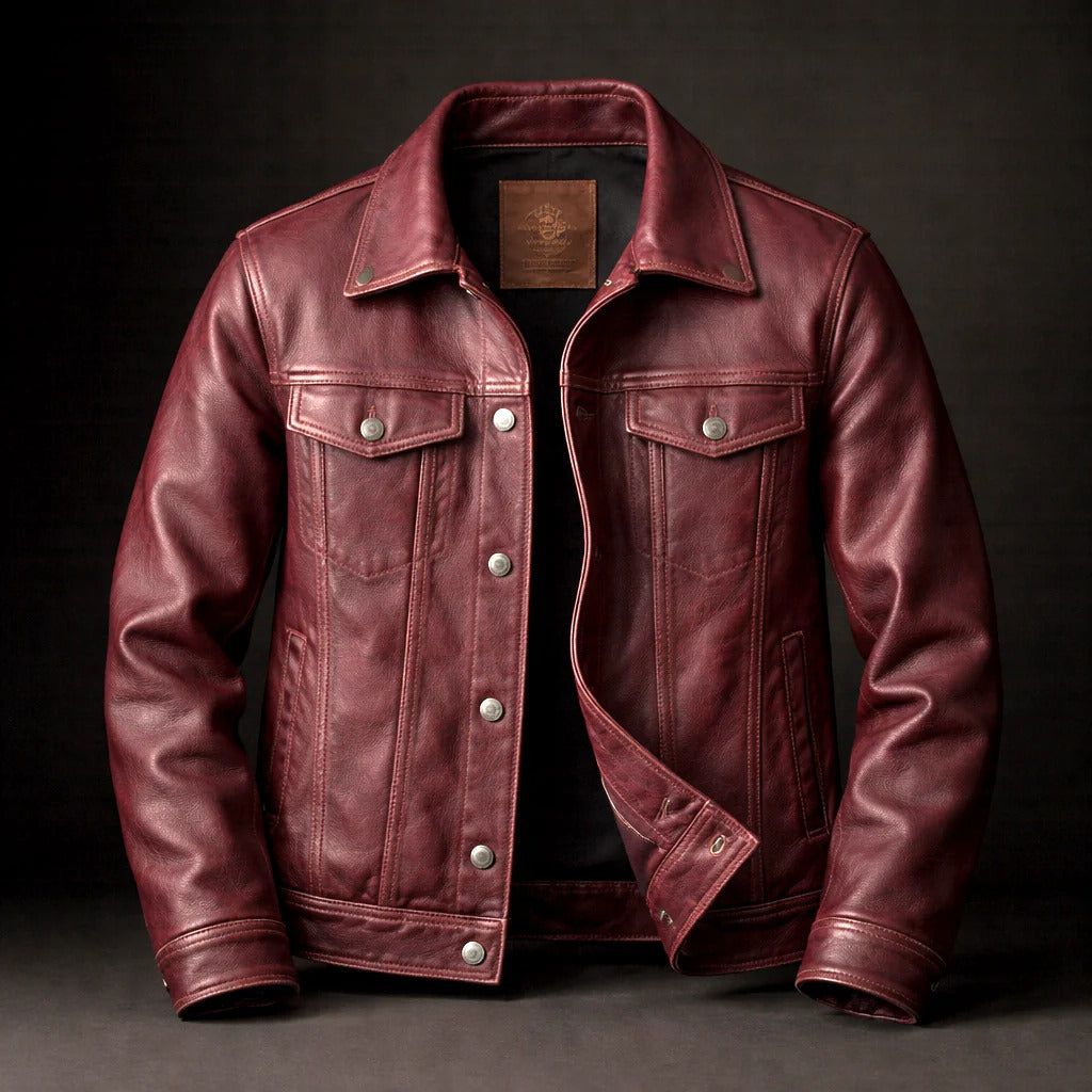 Tristan - Men's Chest-Pocket Leather Jacket with Snap Closure