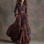Valerie - Women's Plaid Button-Down Maxi Shirt Dress