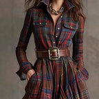 Valerie - Women's Plaid Button-Down Maxi Shirt Dress