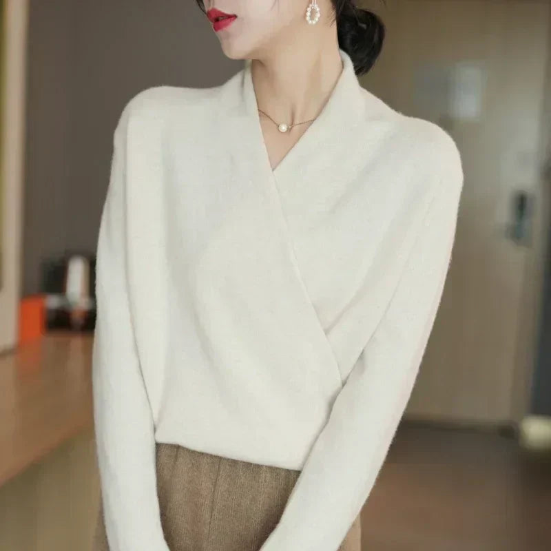 Verity - Women's Cashmere Crossover V-Neck Knit Sweater