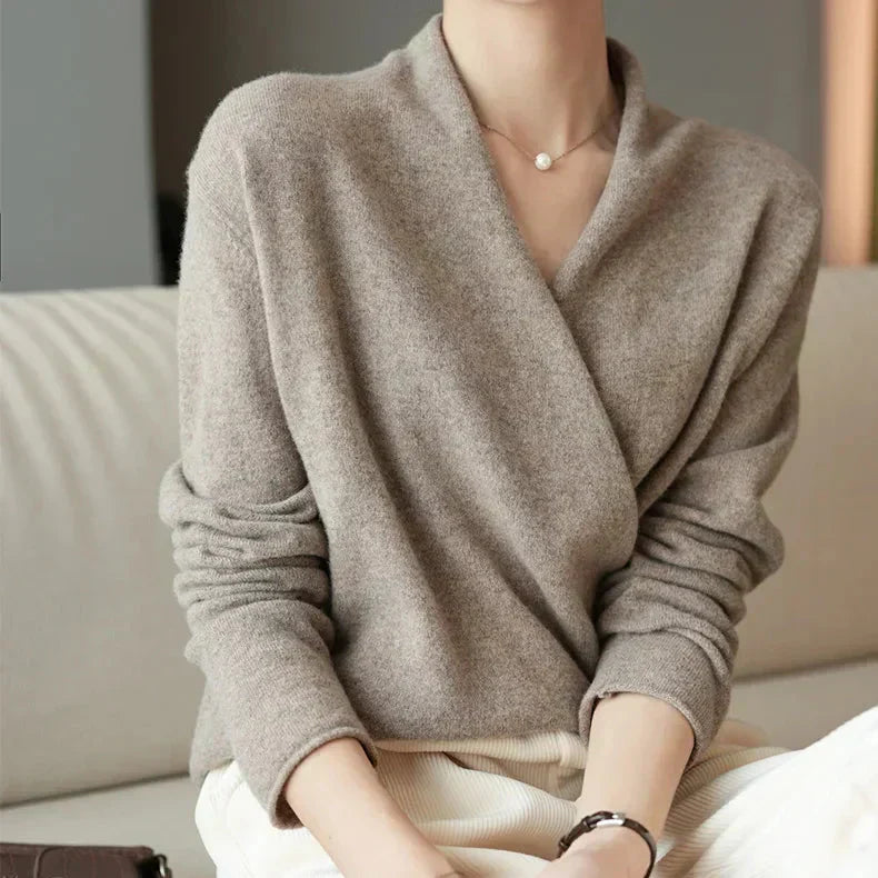 Verity - Women's Cashmere Crossover V-Neck Knit Sweater
