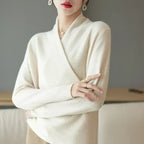 Verity - Women's Cashmere Crossover V-Neck Knit Sweater