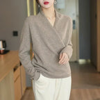 Verity - Women's Cashmere Crossover V-Neck Knit Sweater
