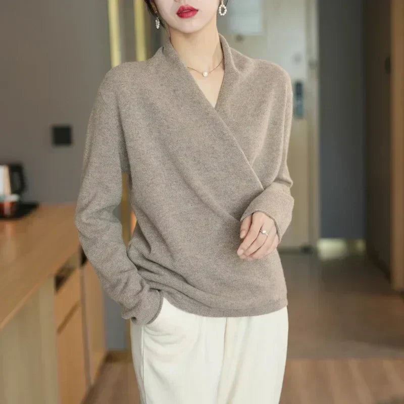 Verity - Women's Cashmere Crossover V-Neck Knit Sweater