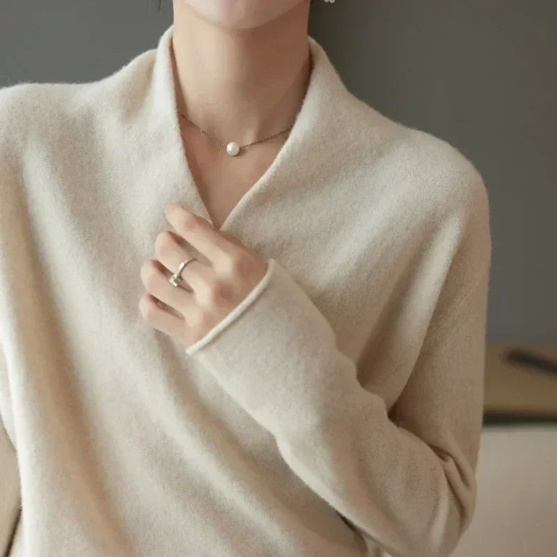 Verity - Women's Cashmere Crossover V-Neck Knit Sweater