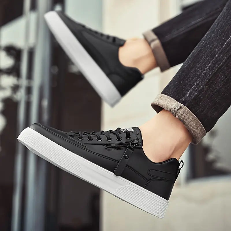 Lennard - Men's Premium Leather Lace-Up Sneakers with Side Zip