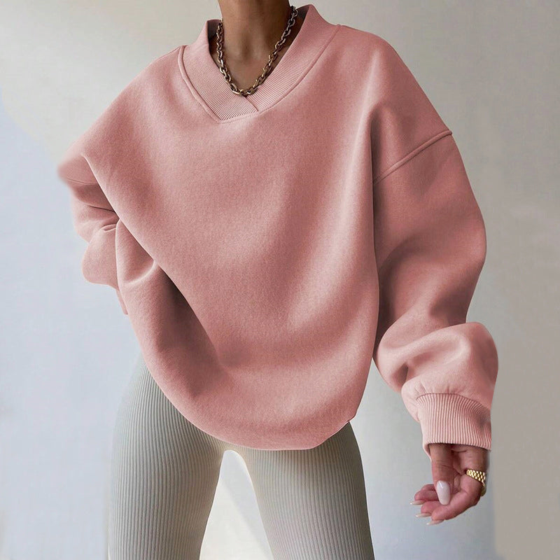 Winter - Women's Oversized V-Neck Fleece Sweatshirt