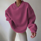 Winter - Women's Oversized V-Neck Fleece Sweatshirt