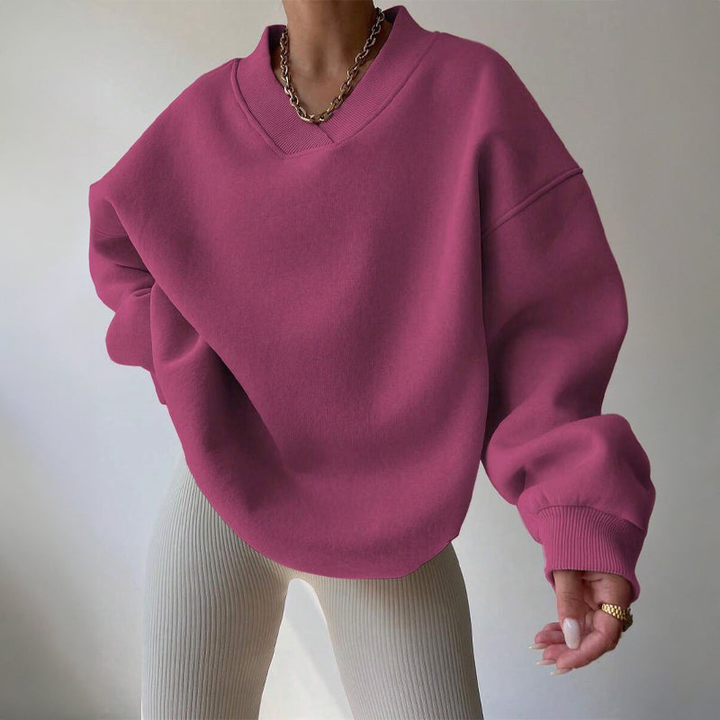Winter - Women's Oversized V-Neck Fleece Sweatshirt