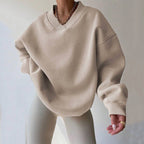 Winter - Women's Oversized V-Neck Fleece Sweatshirt