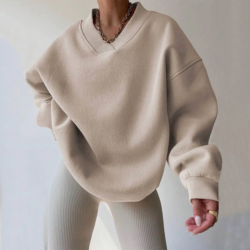 Winter - Women's Oversized V-Neck Fleece Sweatshirt