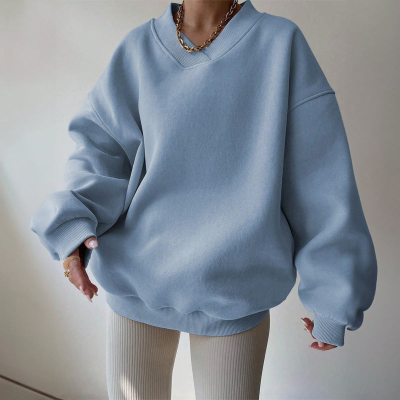 Winter - Women's Oversized V-Neck Fleece Sweatshirt